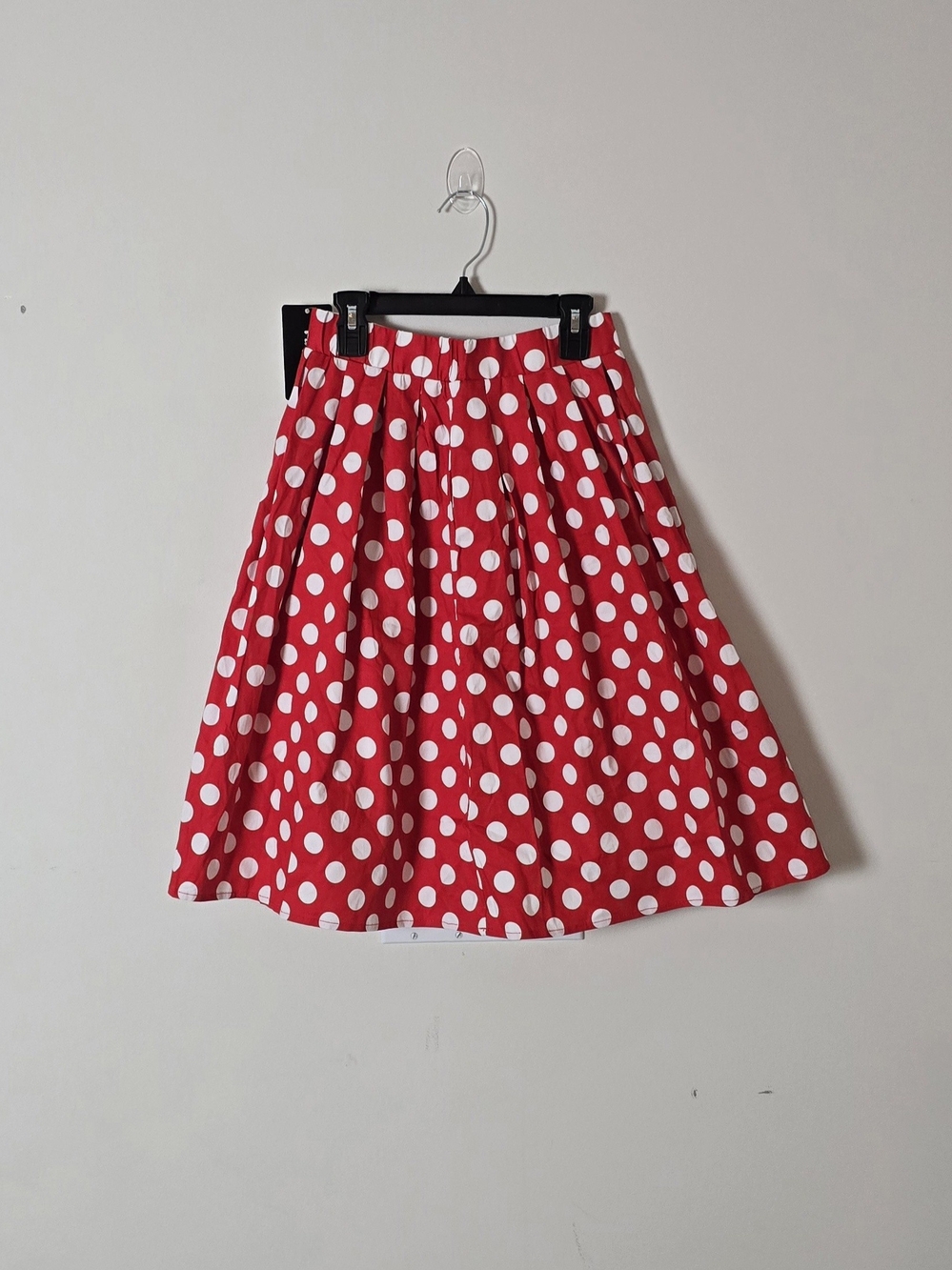 Taydey Red/White Polka Dot Knit A-Line Knee Skirt, Elastic Stretch, Size S